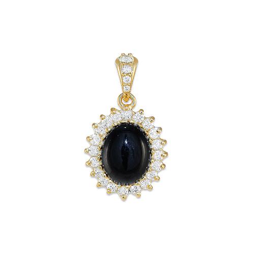Black Coral Pendant with Diamonds in 14K Yellow Gold