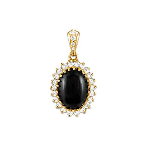 Black Coral Pendant with Diamonds in 14K Yellow Gold