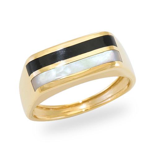 Black Coral Ring with Mother of Pearl in 14K Yellow Gold