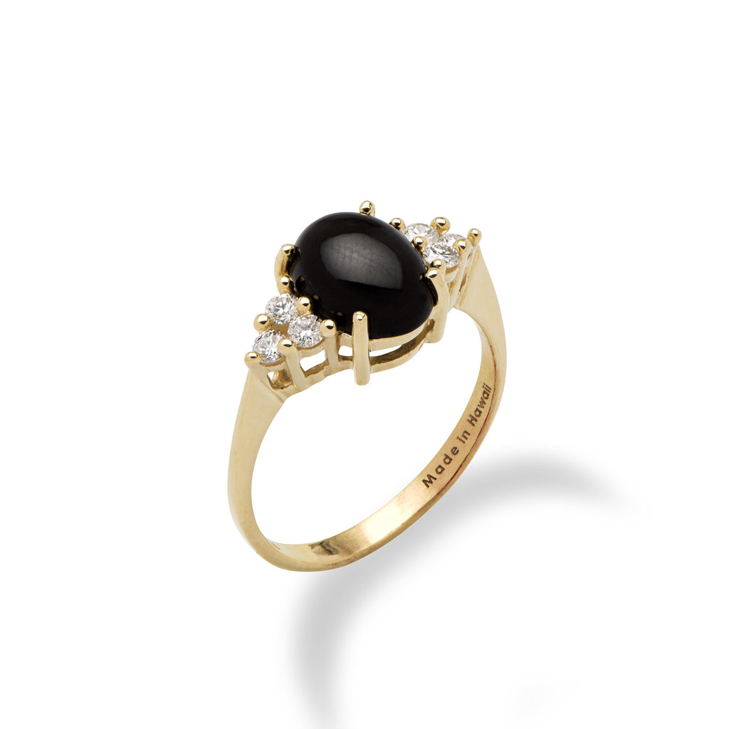 Black Coral Ring in 14K Yellow Gold with Diamonds-015-06961