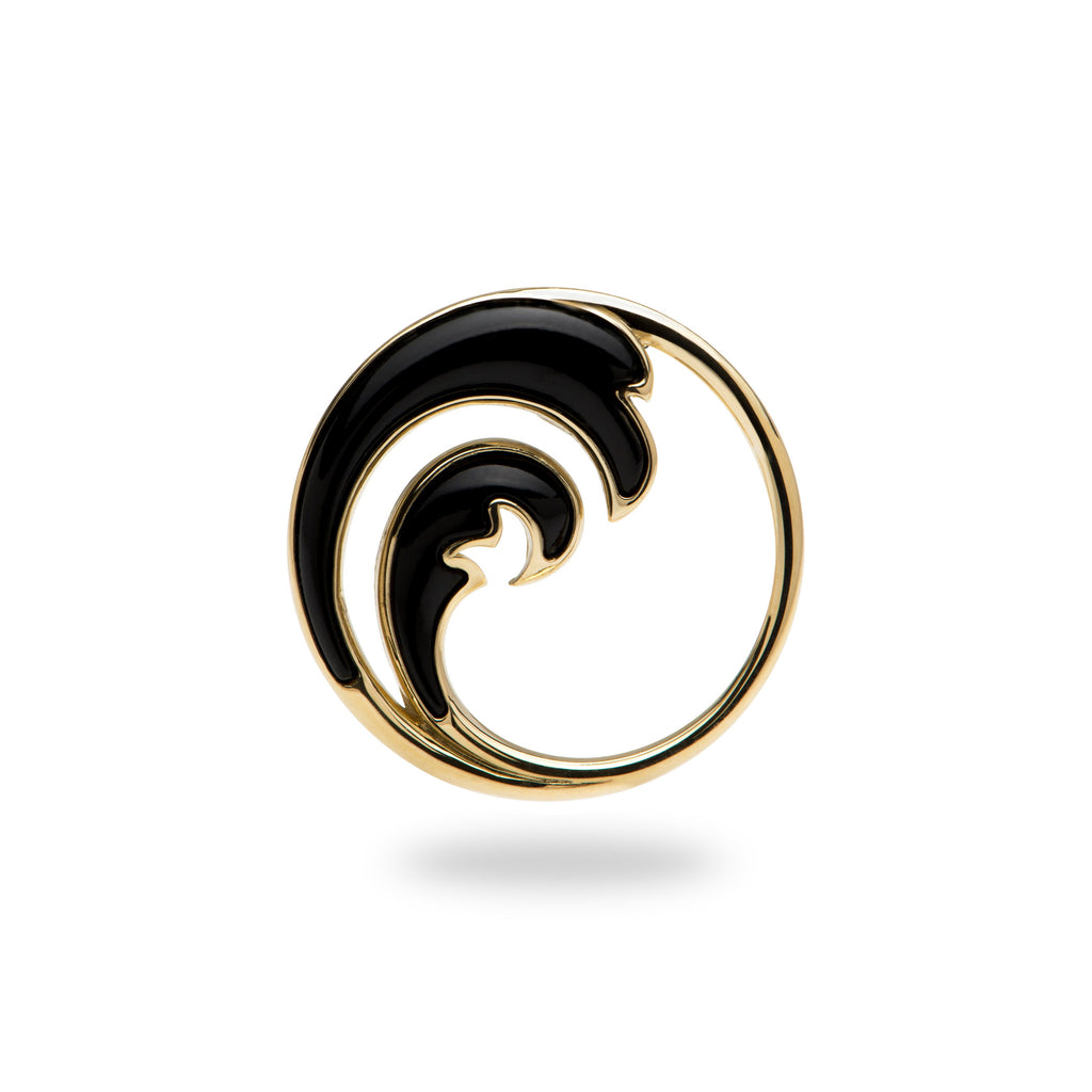 yellow gold wave pendant with Hawaiian Black Coral