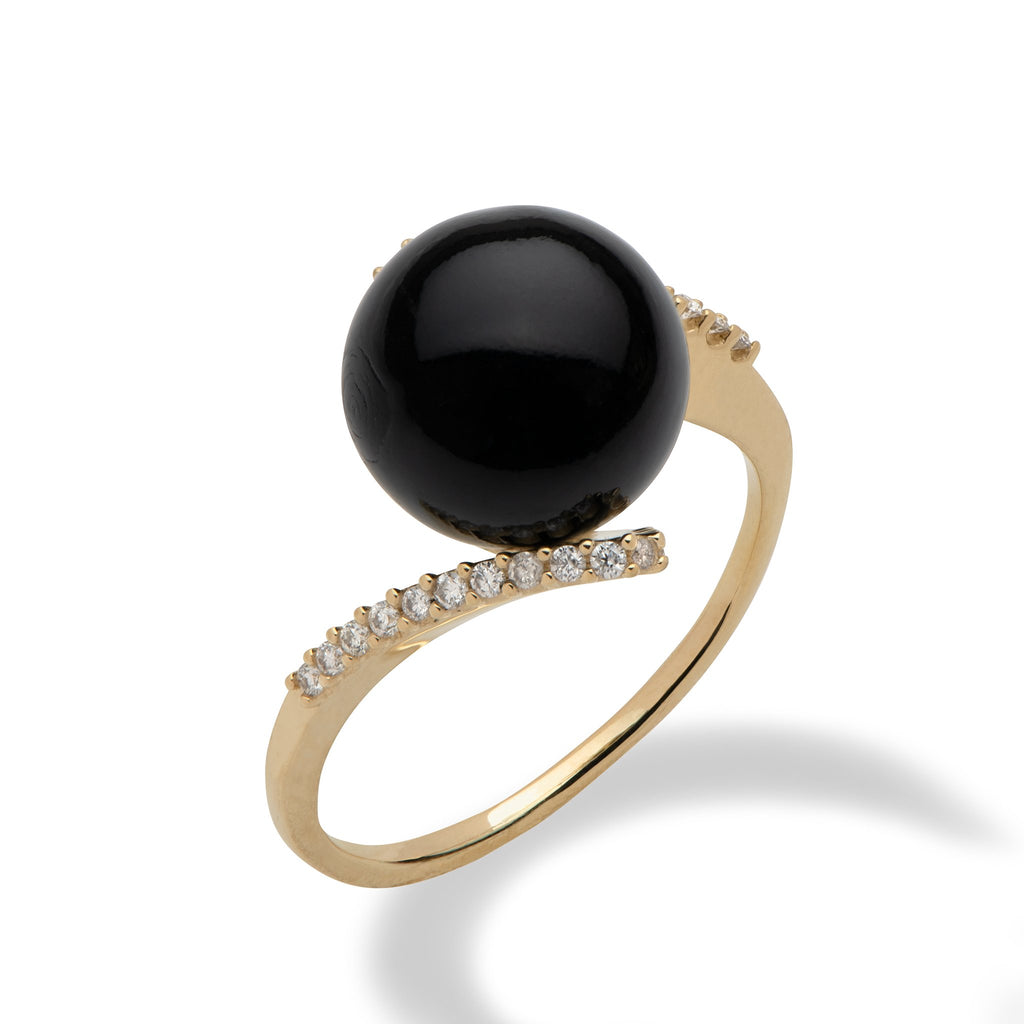 Black Coral Bypass Ring in 14K Yellow Gold with Diamonds-015-06999
