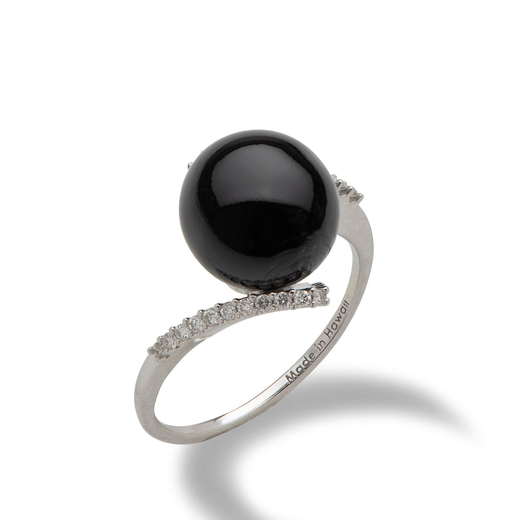 Black Coral Bypass Ring in 14K White Gold with Diamonds-015-07000