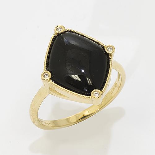 Black Coral Ring in 14K Yellow Gold with Diamonds-015-60023