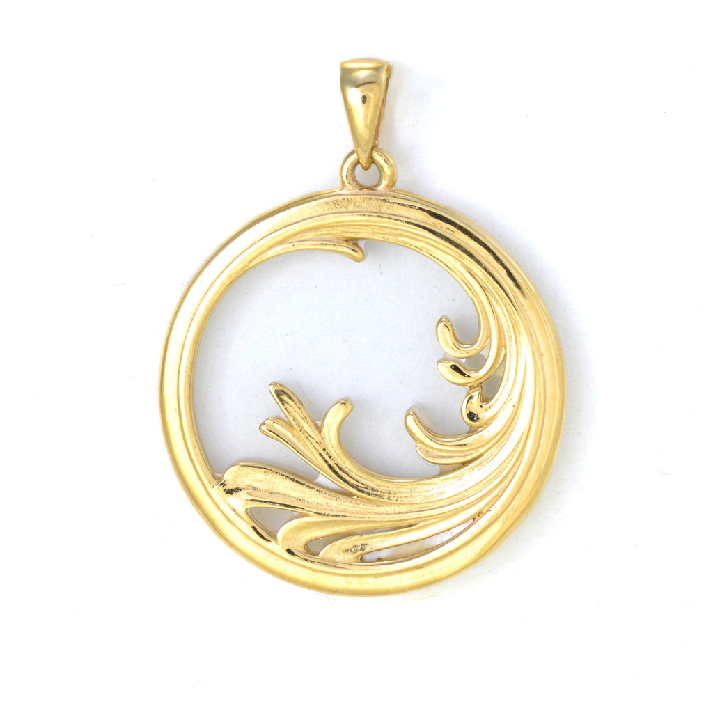 Nalu (Wave) Splash Mother of Pearl Pendant in 14K Yellow Gold - 27mm back 031-00234