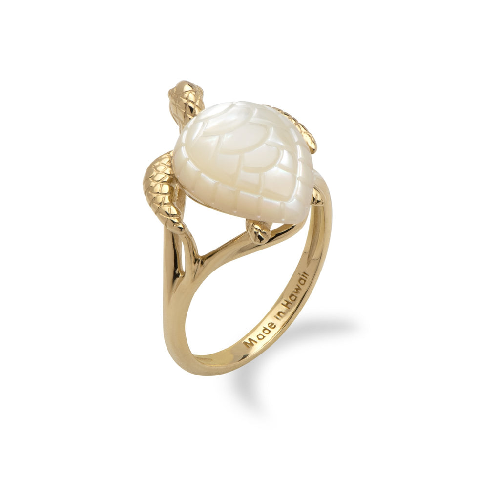 Honu (Turtle) Mother Of Pearl Ring in 14K Yellow Gold