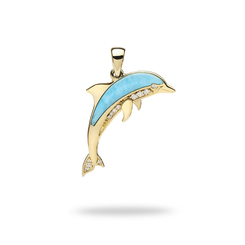 Dolphin Turquoise Pendant in Yellow Gold with Diamonds - 031-00358