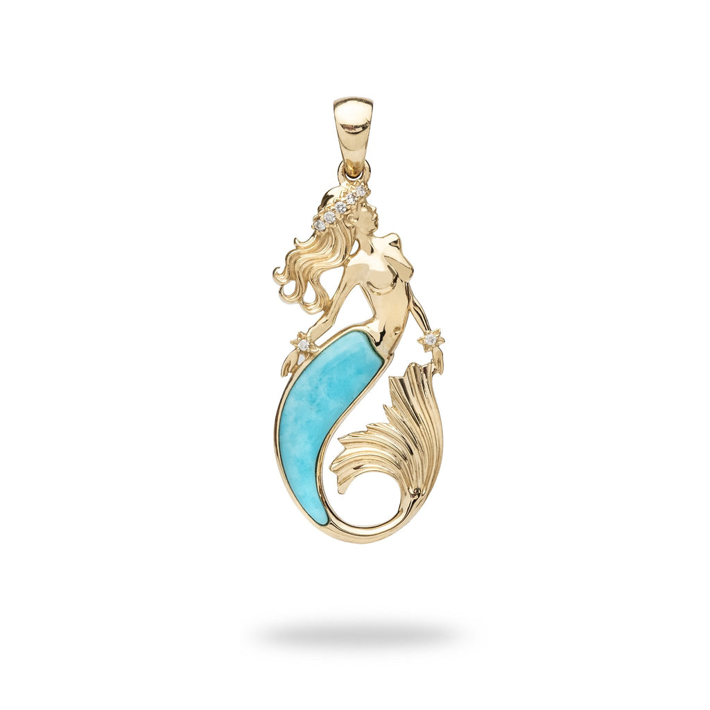 Mermaid Turquoise Pendant in 14K Yellow Gold with Diamonds -031-00364