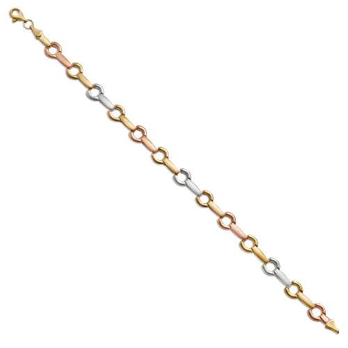 Bar/Circle Link Bracelet in 14K Tri-Color Gold - Size 7.25