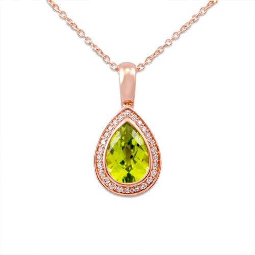 Peridot Necklace with Diamonds in 14K Rose Gold