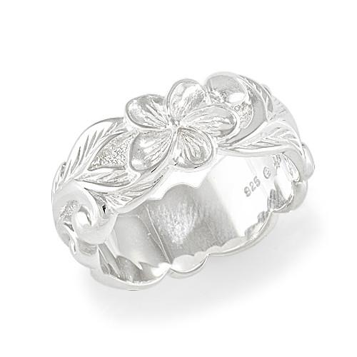 Plumeria Scroll 8mm Ring in Sterling Silver - Size 7