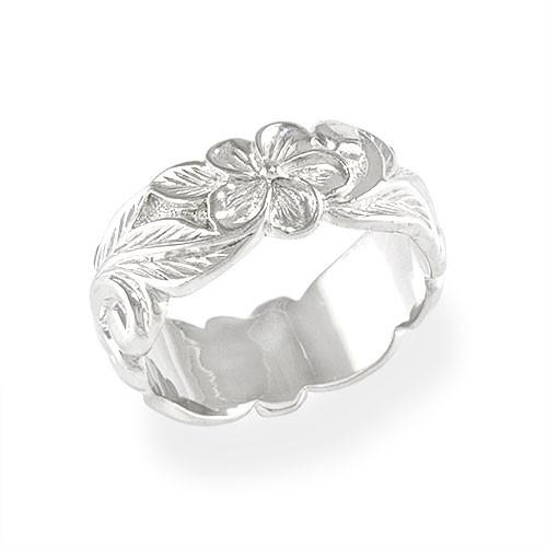 Plumeria Scroll 8mm Ring in Sterling Silver - Size 8