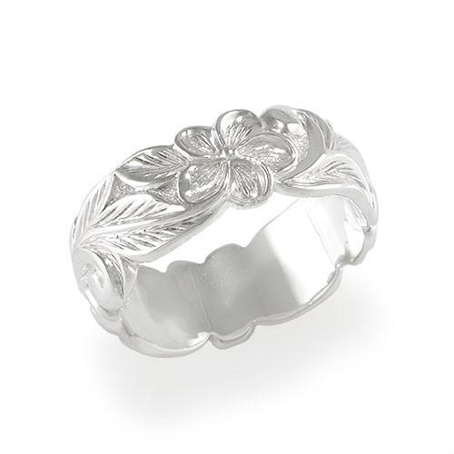Plumeria Scroll 8mm Ring in Sterling Silver - Size 9