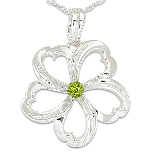 Plumeria Necklace with Peridot in Sterling Silver - 30mm