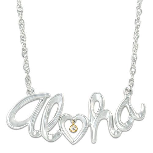 Aloha Necklace with Diamond in Sterling Silver & 14K Yellow Gold