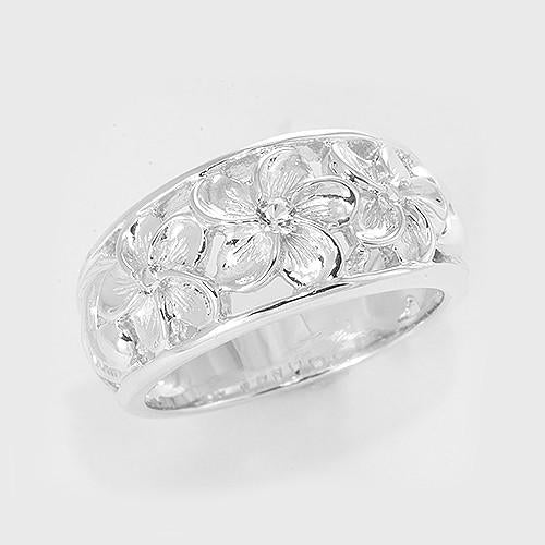 Plumeria Scroll 11mm Ring with White Sapphire in Sterling Silver 041-00657
