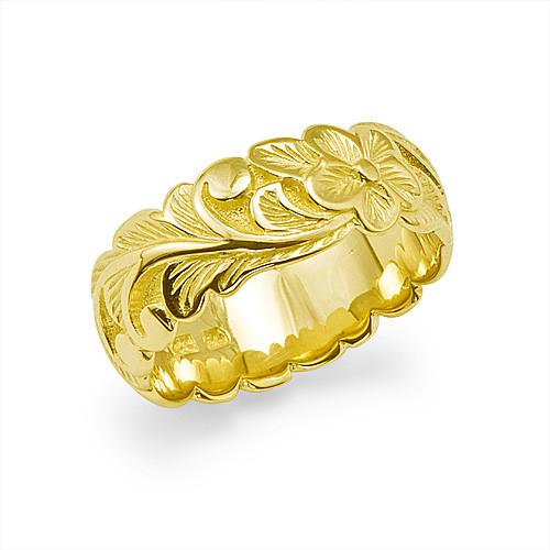 Plumeria Scroll 8mm Ring in 14K Yellow Gold - Sizes 8-8.75