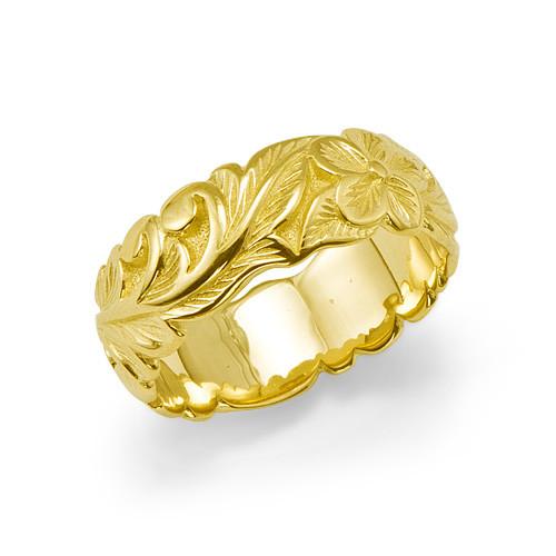 Plumeria Scroll 8mm Ring in 14K Yellow Gold - Sizes 9-9.75