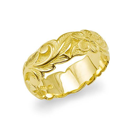 Plumeria Scroll 8mm Ring in 14K Yellow Gold - Sizes 10-10.75