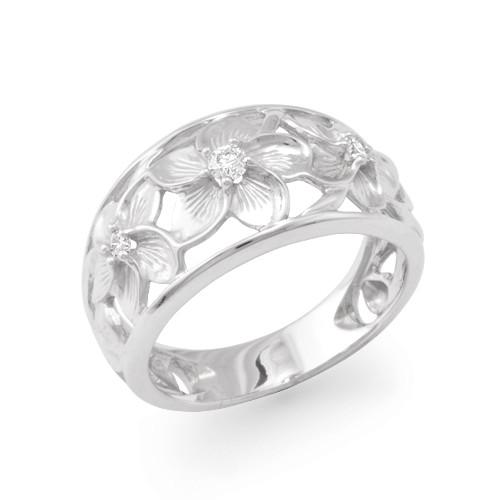 Plumeria Scroll 11mm Ring with Diamonds in 14K White Gold