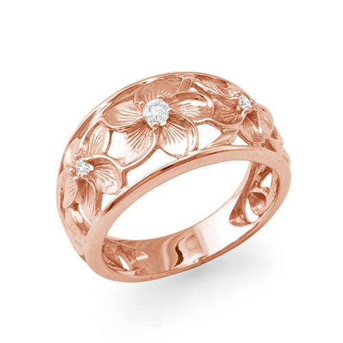 Plumeria Scroll 11mm Ring with Diamonds in 14K Rose Gold