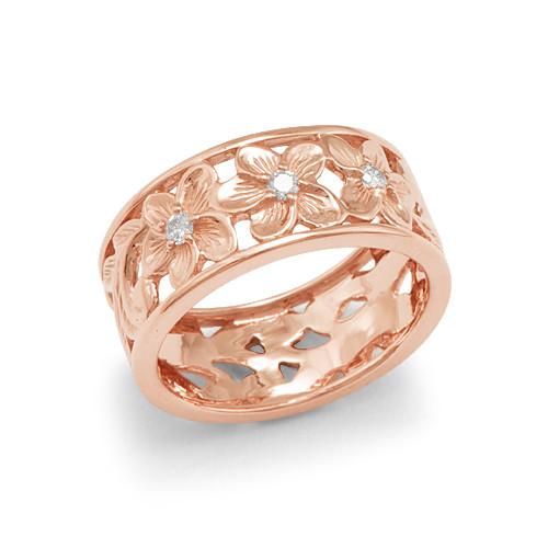 Plumeria Scroll 8mm Ring with Diamonds in 14K Rose Gold - Size 6
