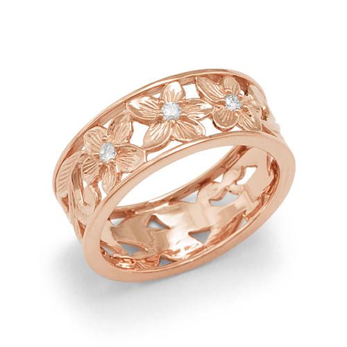 Plumeria Scroll 8mm Ring with Diamonds in 14K Rose Gold - Size 8