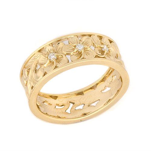 Plumeria Scroll 8mm Ring with Diamonds in 14K Yellow Gold - Size 10 074-00491