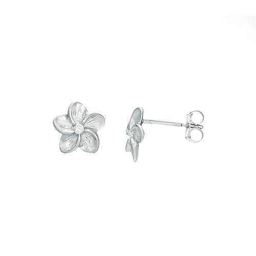 Plumeria Earrings with Diamonds in 14K Yellow and White Gold - 9mm 074-00539