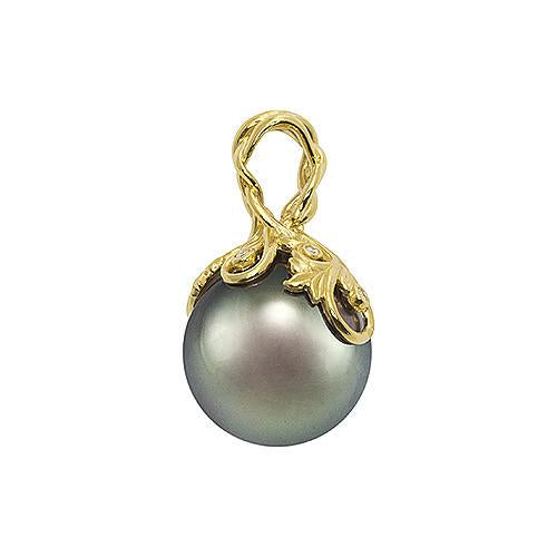 Tahitian Black Pearl Pendant with Diamonds in 14K Yellow Gold (14-15mm) Overview back 074-00612