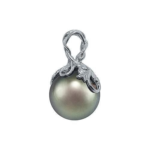 Tahitian Black Pearl Pendant with Diamonds in 14K White Gold (14-15mm) Right 074-00664
