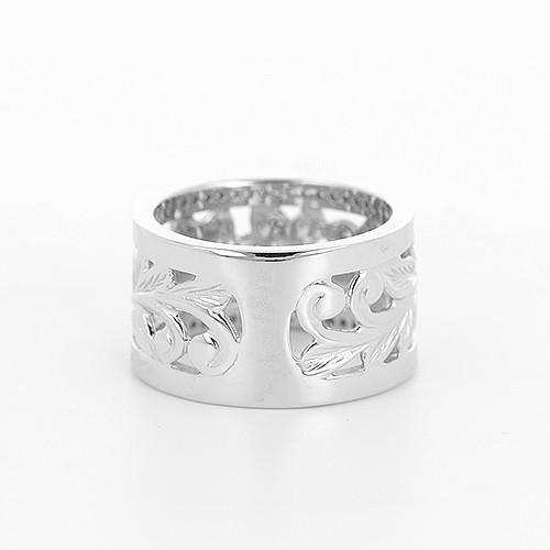 Plumeria Scroll 10mm Ring with Diamonds in 14K White Gold-Size 4-6 074-00675 Back