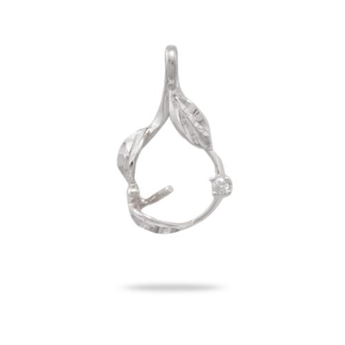 Maile Pendant Mounting with Diamonds in 14K White Gold 076-06002