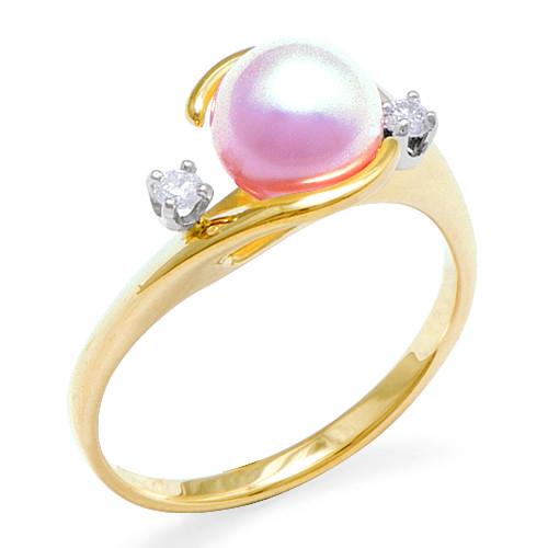 Pick a Pearl Ring with Diamonds in 14K Yellow Gold 076-00012 Pink