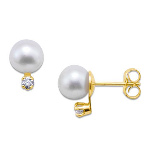 Pick a Pearl Earring with Diamonds in 14K Yellow Gold 076-00102 White
