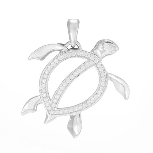 Honu (Turtle) Pendant in Sterling Silver with Cubic Zirconia