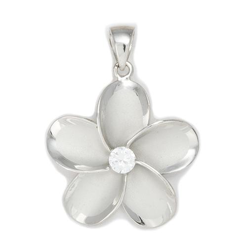Plumeria Pendant in Sterling Silver with Cubic Zirconia