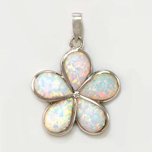 Plumeria Pendant in Sterling Silver with Opal