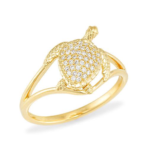 Turtle Ring with Diamonds in 14K Yellow Gold - 13mm