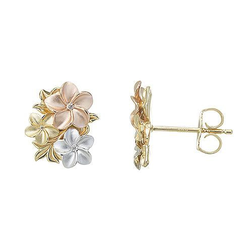 Plumeria Earrings with Diamonds in 14K Tri-Color Gold 100-01732
