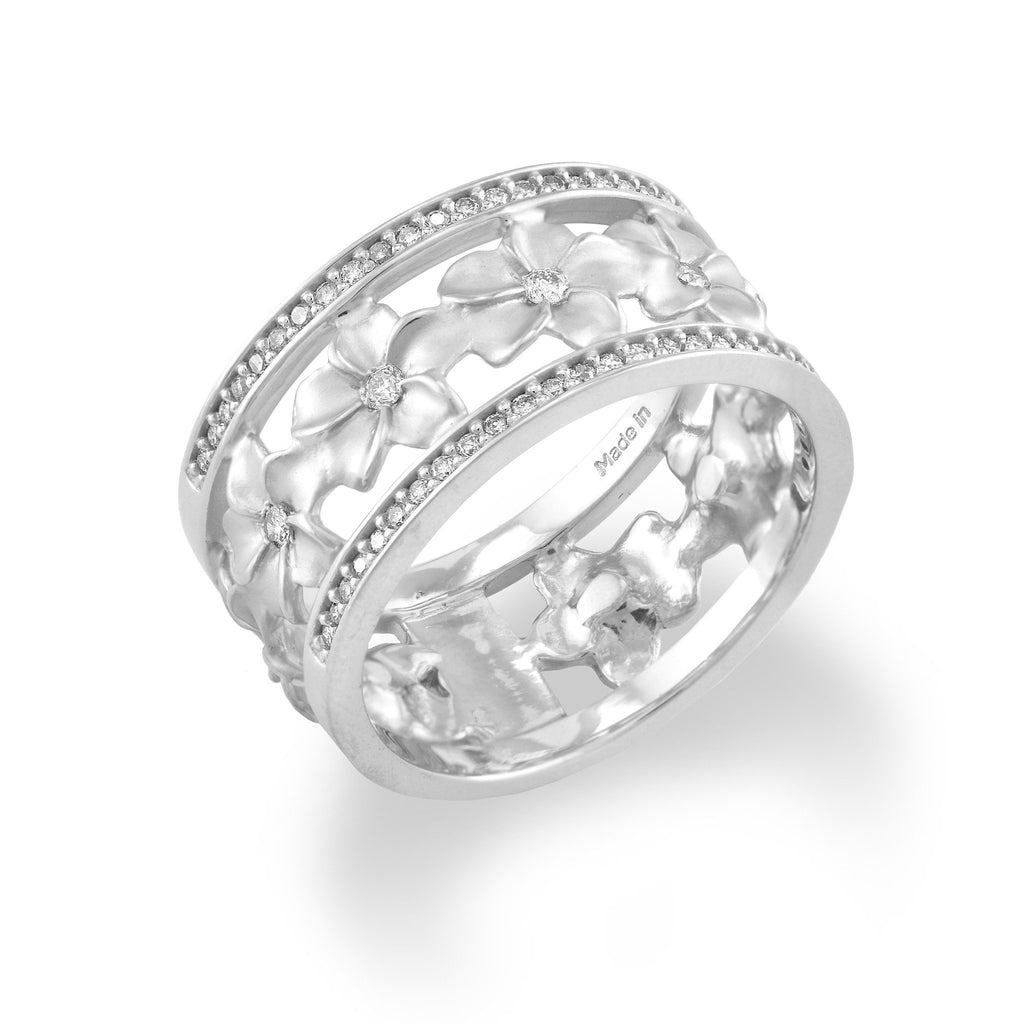 10mm Plumeria Eternity Ring with Diamonds in 14K White Gold 100-01751