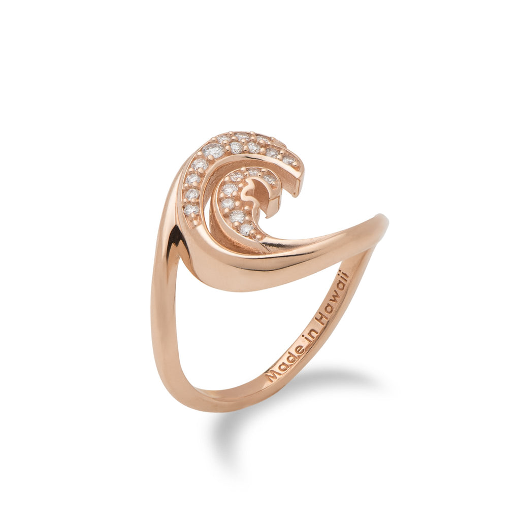 Nalu (Wave) Ring in 14 Rose Gold with Diamonds-100-01840