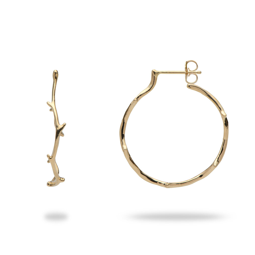 Coral branch gold hoop earrings