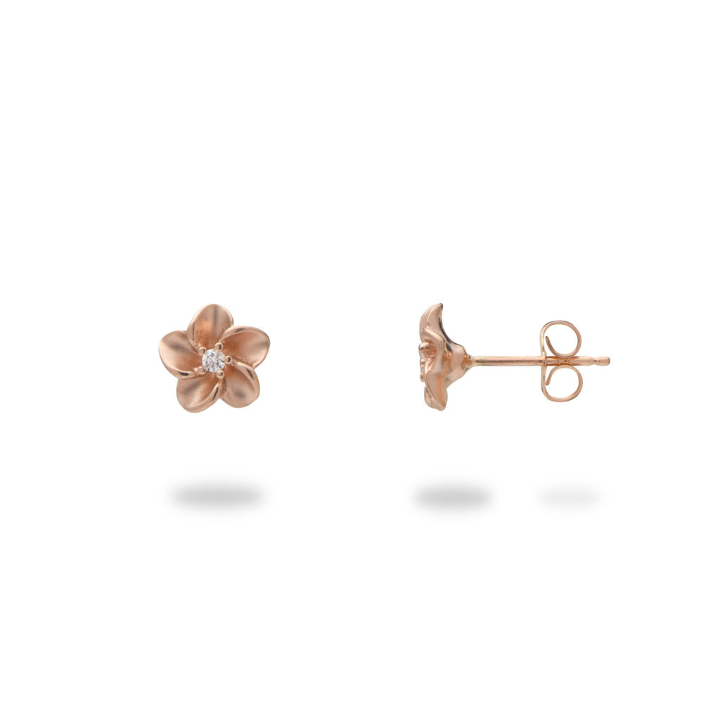Plumeria Earrings 14K Rose Gold Earrings with Diamonds 100-01887